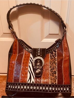 Fabulous Multicolor Animal Print Rhinestone Studded Shoulder Bag!
